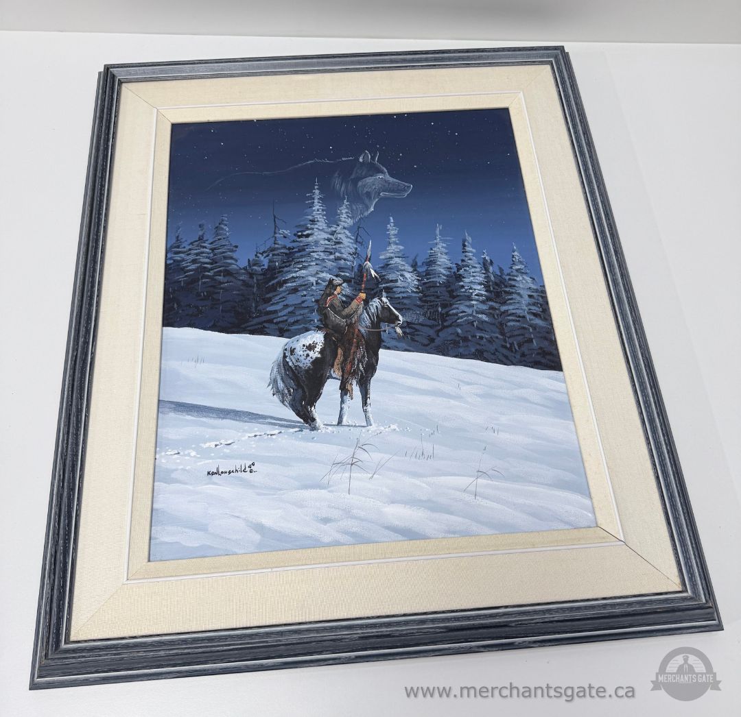 Ken Longchild “Evening Watch (Wolf Brothers)” Framed Print 1984 / Indigenous Wildlife Art