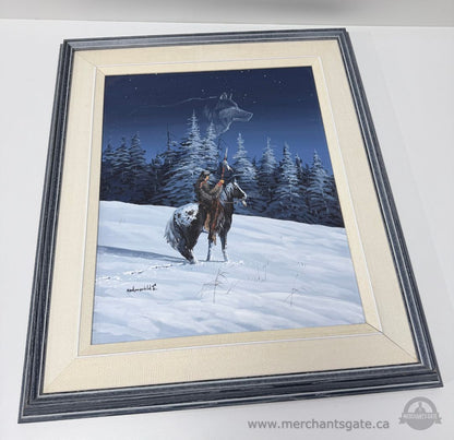 Ken Longchild “Evening Watch (Wolf Brothers)” Framed Print 1984 / Indigenous Wildlife Art