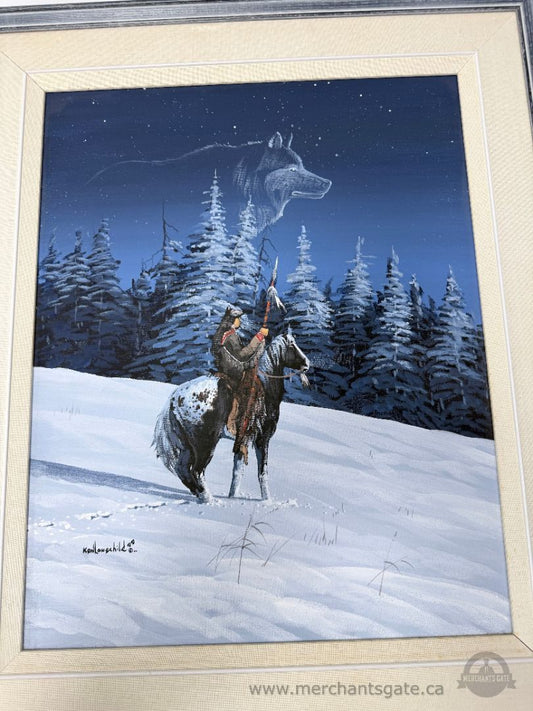 Ken Longchild “Evening Watch (Wolf Brothers)” Framed Print 1984 / Indigenous Wildlife Art