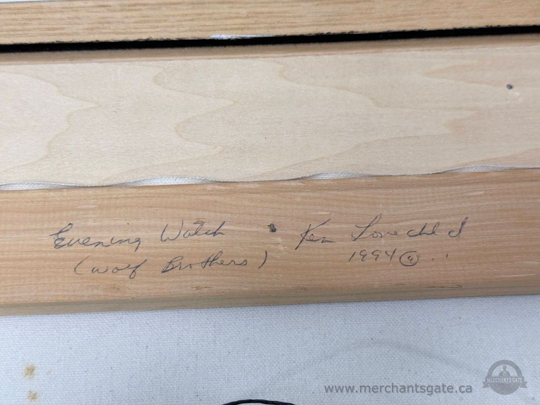 Ken Longchild “Evening Watch (Wolf Brothers)” Framed Print 1984 / Indigenous Wildlife Art