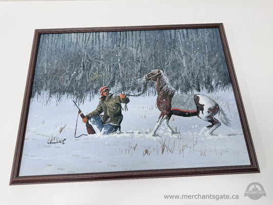 Ken Longchild Winter Indigenous Horse Scene Framed Print / Canadian Wildlife Art