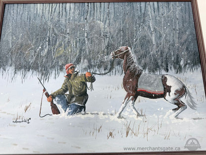 Ken Longchild Winter Indigenous Horse Scene Framed Print / Canadian Wildlife Art