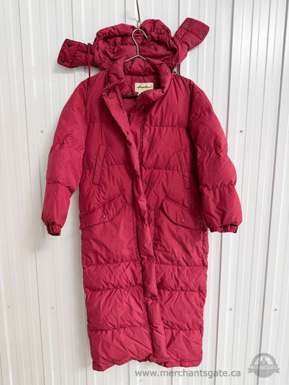 Eddie Bauer Women’s Size Small - Long Goose Down Hooded Winter Coat – Red