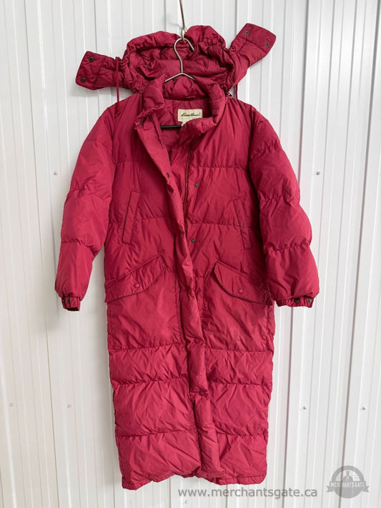 Eddie Bauer Women’s Size Small - Long Goose Down Hooded Winter Coat – Red