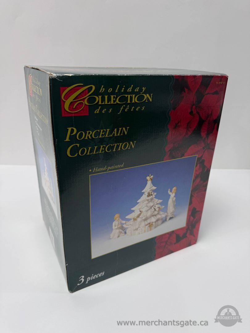 Holiday Collection Porcelain Christmas Figurine Set Tree Boy Girl Hand Painted