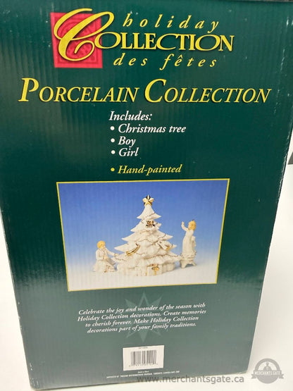 Holiday Collection Porcelain Christmas Figurine Set Tree Boy Girl Hand Painted