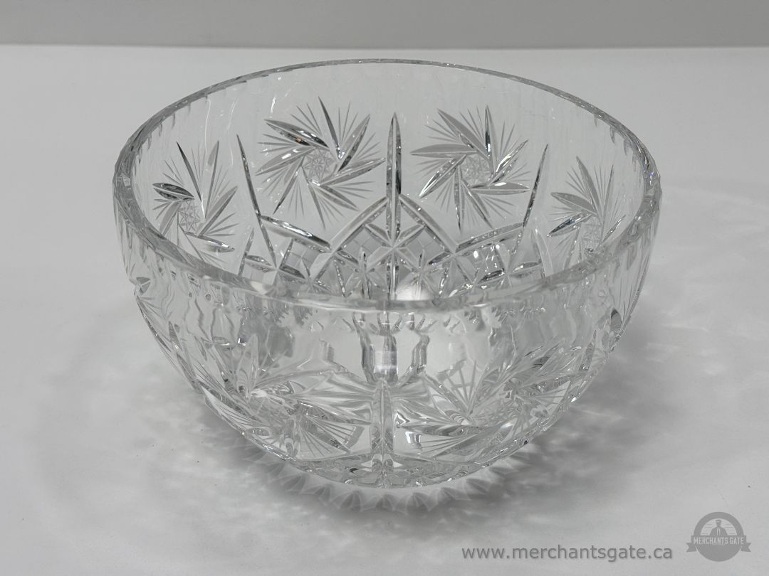 Cut Crystal Glass Bowl Starburst Pattern Clear Serving Bowl 8 Inch