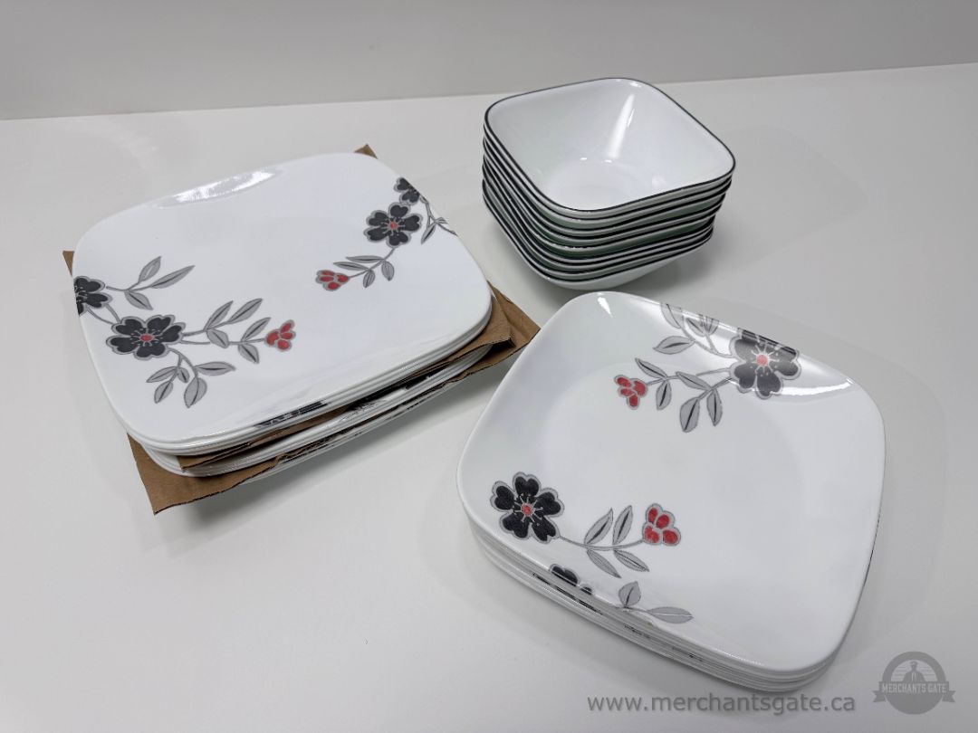 Corelle Vitrelle Square Dinnerware Set – Floral Pattern – 28 Pieces
