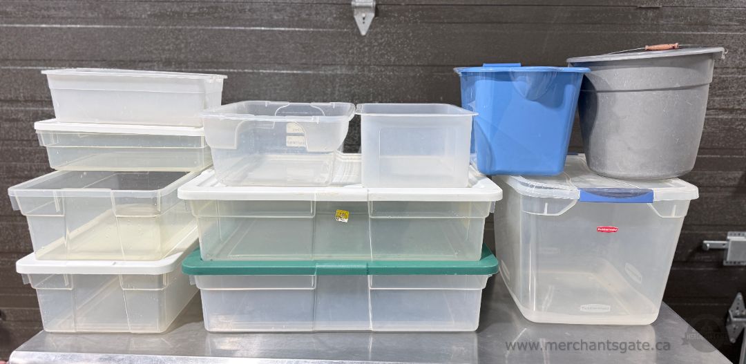 Plastic Storage Bins Totes Containers Buckets Mixed Lot Various Sizes