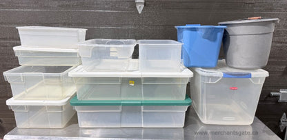 Plastic Storage Bins Totes Containers Buckets Mixed Lot Various Sizes