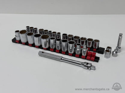Vintage Japan Socket Set Mixed Drive 3/8 & 1/2 Imperial SAE w/ Ratchet Extensions