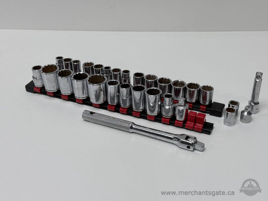 Vintage Japan Socket Set Mixed Drive 3/8 & 1/2 Imperial SAE w/ Ratchet Extensions