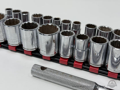 Vintage Japan Socket Set Mixed Drive 3/8 & 1/2 Imperial SAE w/ Ratchet Extensions