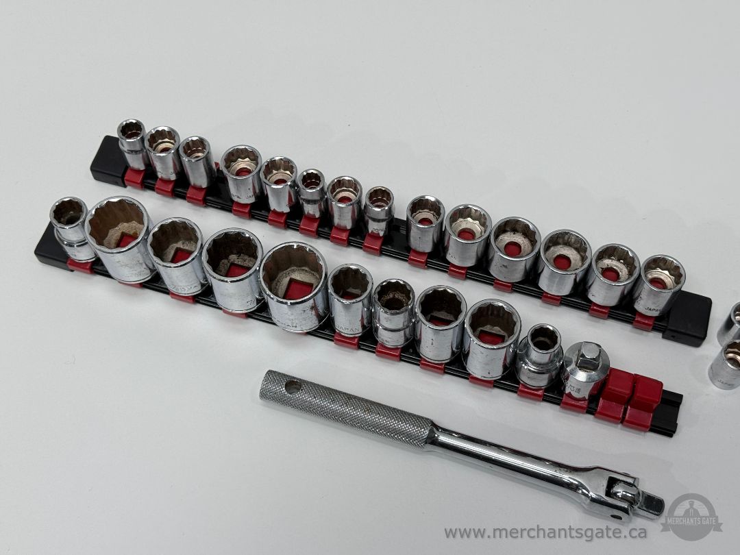 Vintage Japan Socket Set Mixed Drive 3/8 & 1/2 Imperial SAE w/ Ratchet Extensions