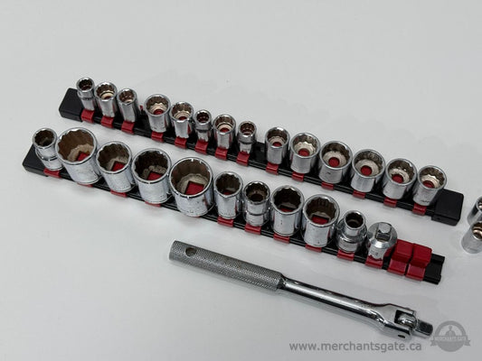 Vintage Japan Socket Set Mixed Drive 3/8 & 1/2 Imperial SAE w/ Ratchet Extensions