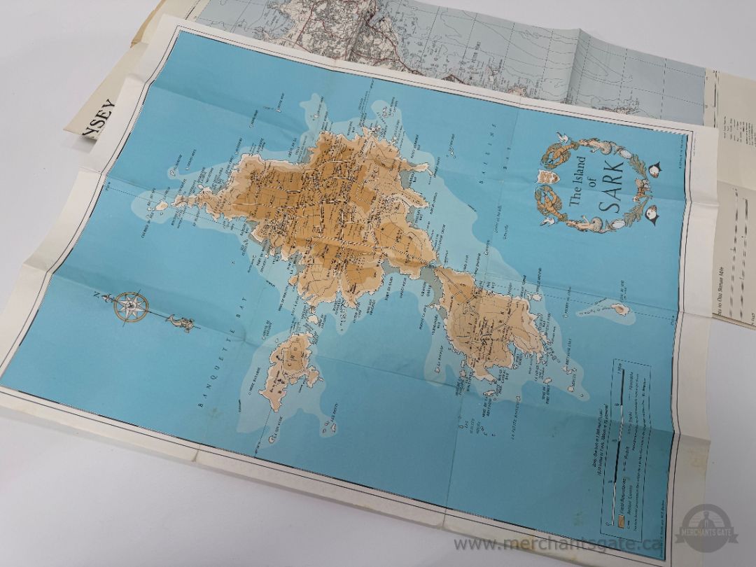 Vintage Folded Map of The Island of Sark with Guernsey Channel Islands