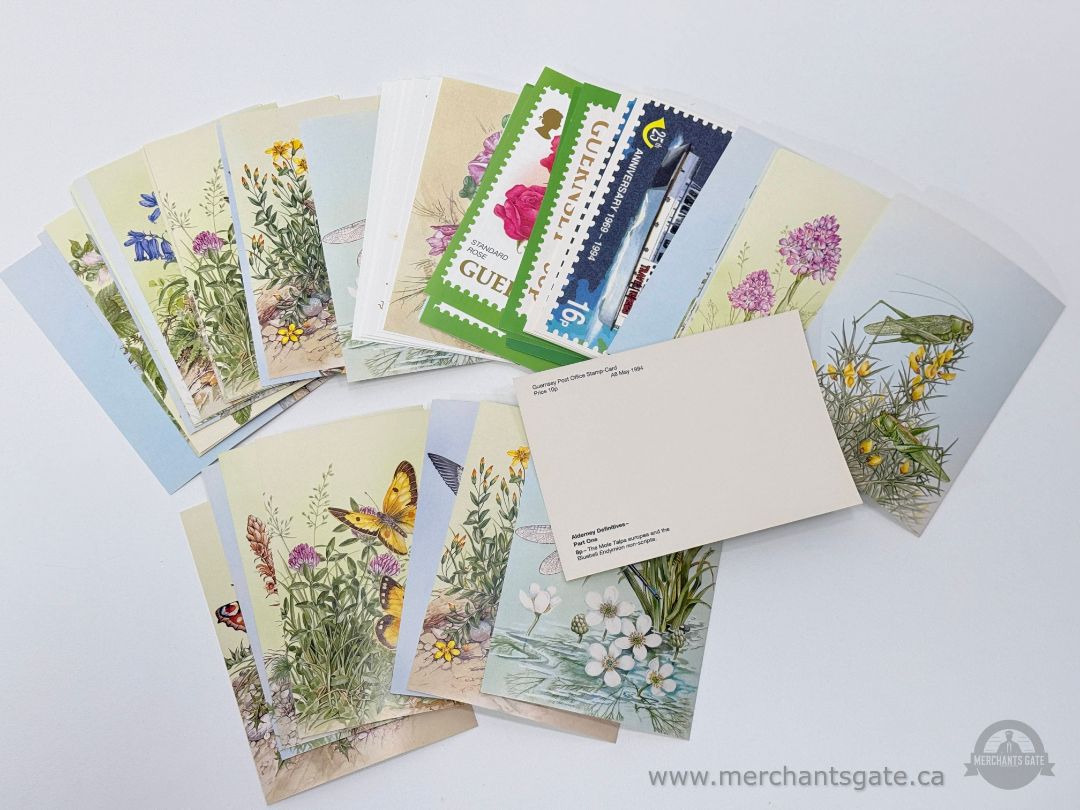 Guernsey Post Office Stamp Card Lot – Botanical & Wildlife Designs (1990s, Like New)