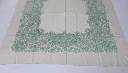 Vintage Paisley Pattern Scarf Cream and Green Lightweight Fabric 38 Inch Length