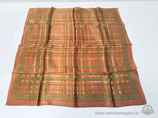 Vintage Geometric Pattern Scarf Brown Green Yellow Approx 25 in Length