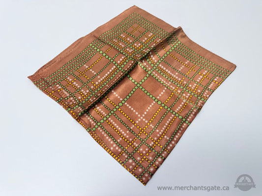 Vintage Geometric Pattern Scarf Brown Green Yellow Approx 25 in Length