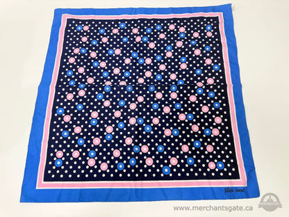 Vintage Signed Patricia Dumont Polka Dot Pattern Scarf Blue Pink White Made in Italy