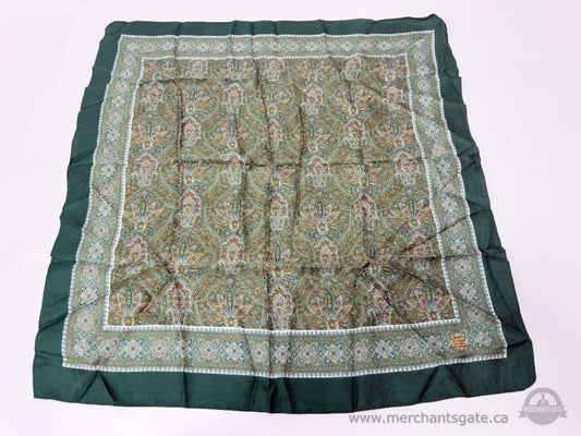 Vintage Liberty of London Paisley Floral Pattern Silk Scarf Green Multicolor Made in England