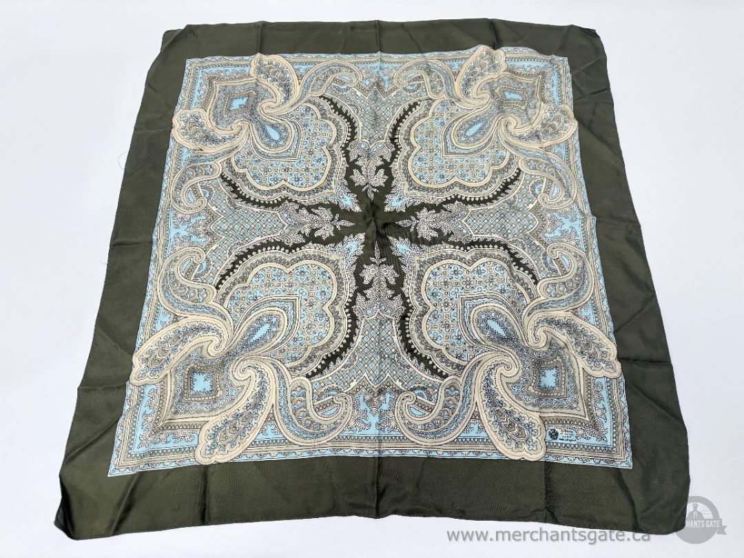 Vintage Liberty of London Paisley Pattern Silk Scarf Green Blue Ivory Made in England