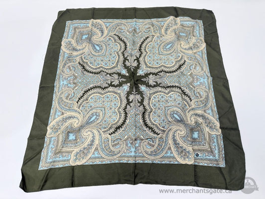 Vintage Liberty of London Paisley Pattern Silk Scarf Green Blue Ivory Made in England