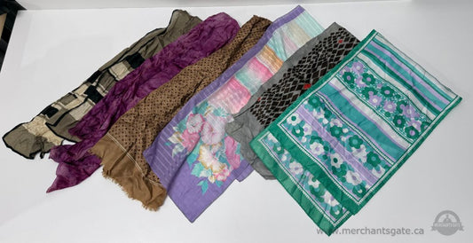 Vintage Long Scarf Lot (6) – 1960s–1980s Retro Silk + Synthetic Scarves