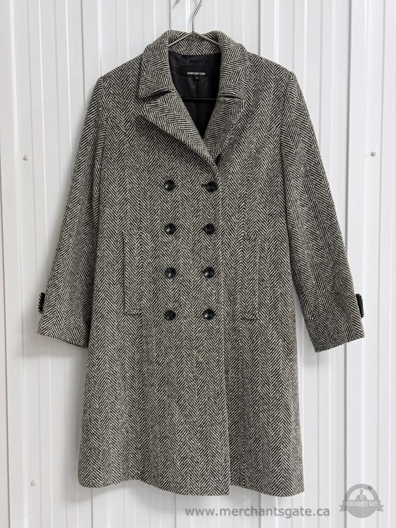 Jones New York Womens Herringbone Wool Blend Coat Size 10