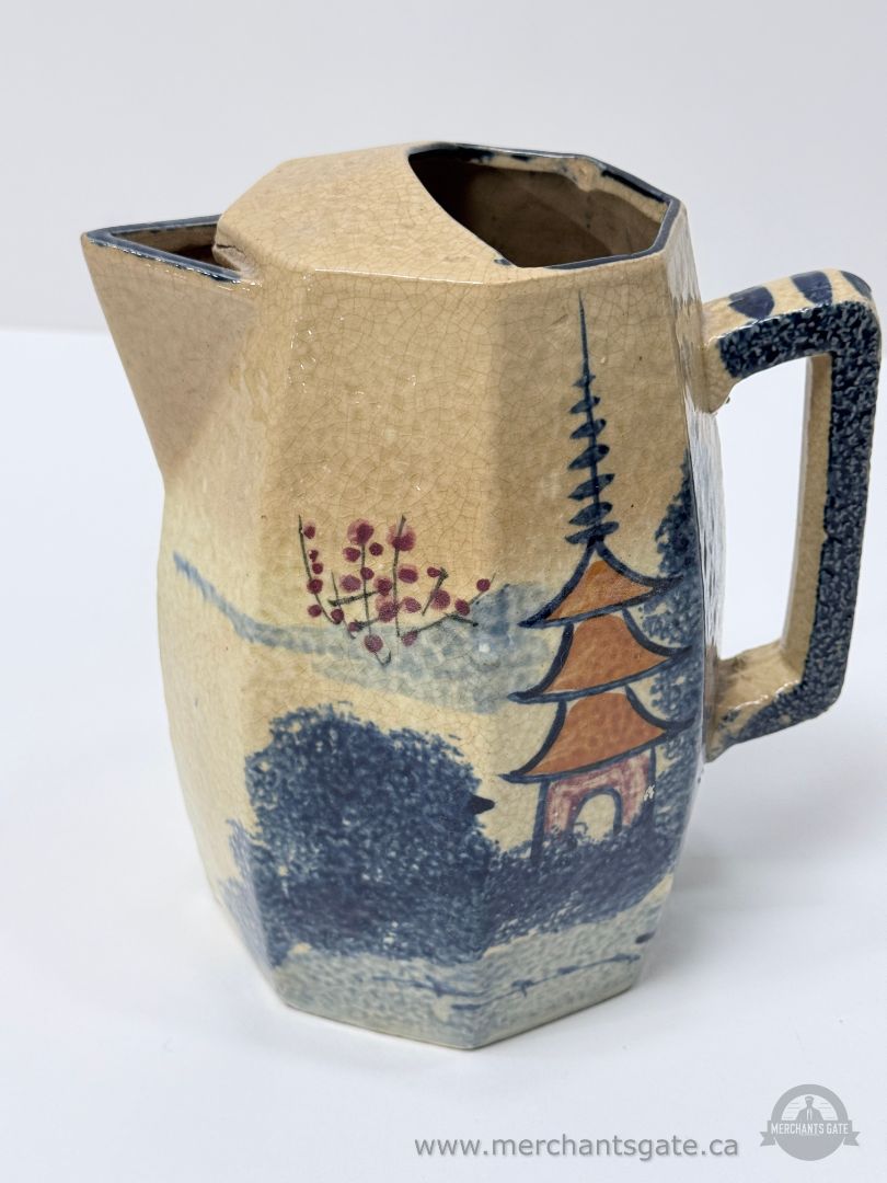 Vintage Hand Painted Stoneware Pitcher Creamer Folk Art Style