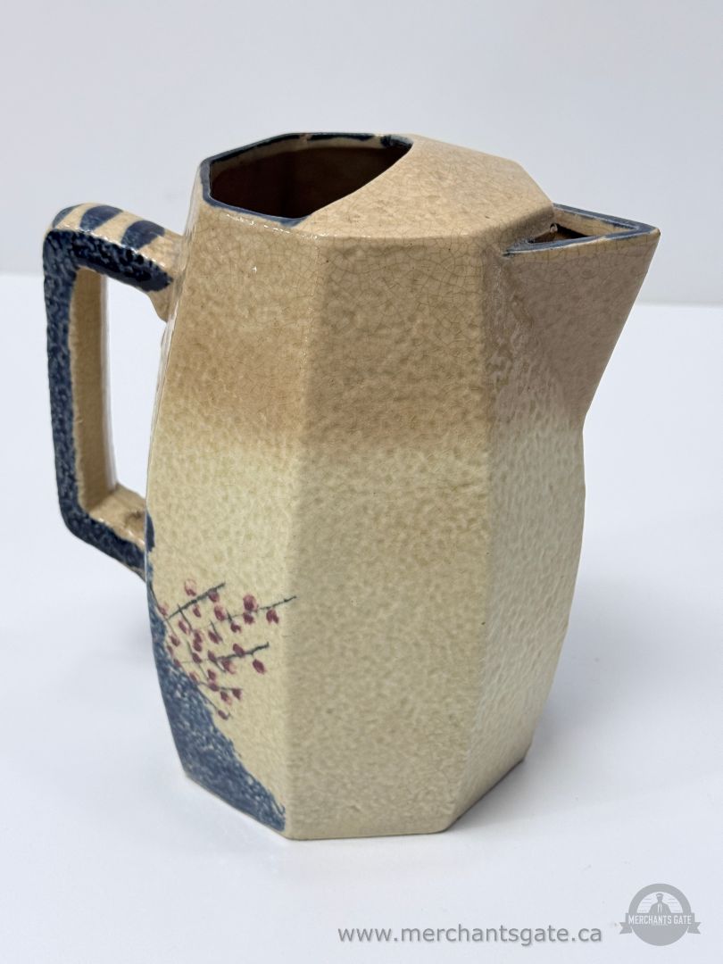Vintage Hand Painted Stoneware Pitcher Creamer Folk Art Style