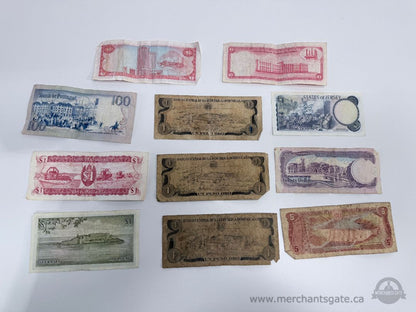 Mixed Lot of 11 Vintage World Banknotes Portugal Jersey Guernsey Dominican Guyana