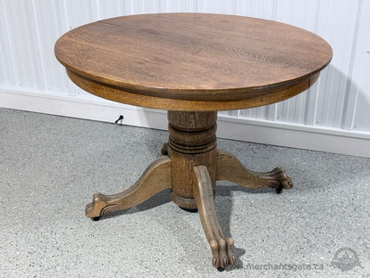 Vintage Round Oak Pedestal Dining Table 42" Claw Foot Base