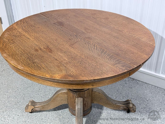 Vintage Round Oak Pedestal Dining Table 42" Claw Foot Base