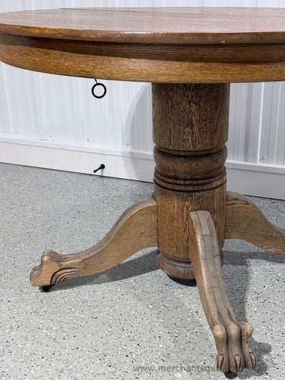 Vintage Round Oak Pedestal Dining Table 42" Claw Foot Base