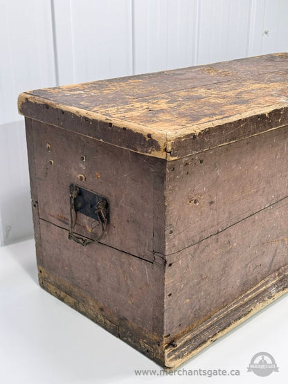 Antique 19th Century Primitive Wooden Storage Trunk / Tool Chest – 33"
