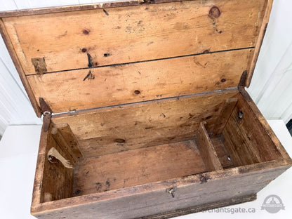 Antique 19th Century Primitive Wooden Storage Trunk / Tool Chest – 33"