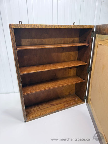 Vintage Solid Oak Wall Cabinet with Mirrored Door
