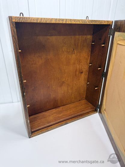 Vintage Solid Oak Wall Cabinet with Mirrored Door