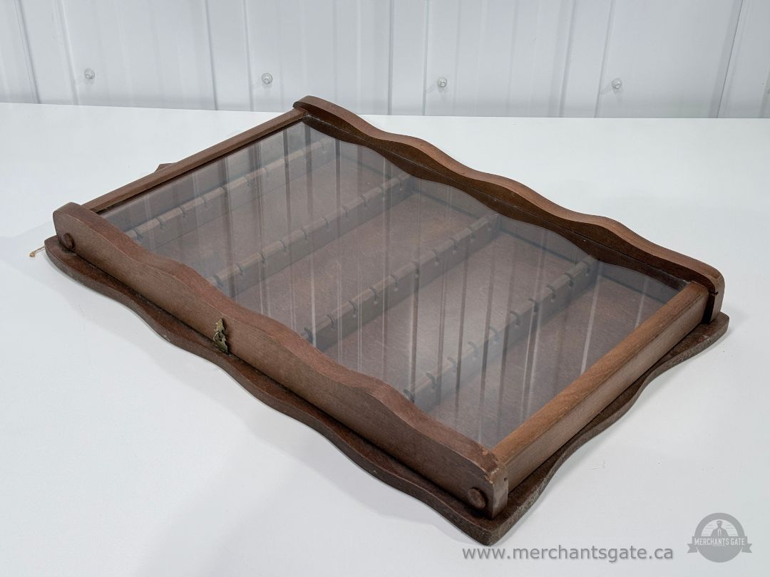 Vintage Wood Wall Mount Spoon Display Case with Glass Lid