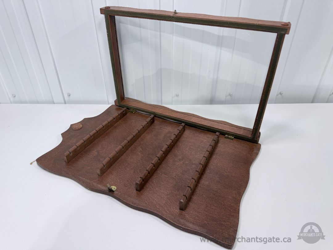 Vintage Wood Wall Mount Spoon Display Case with Glass Lid