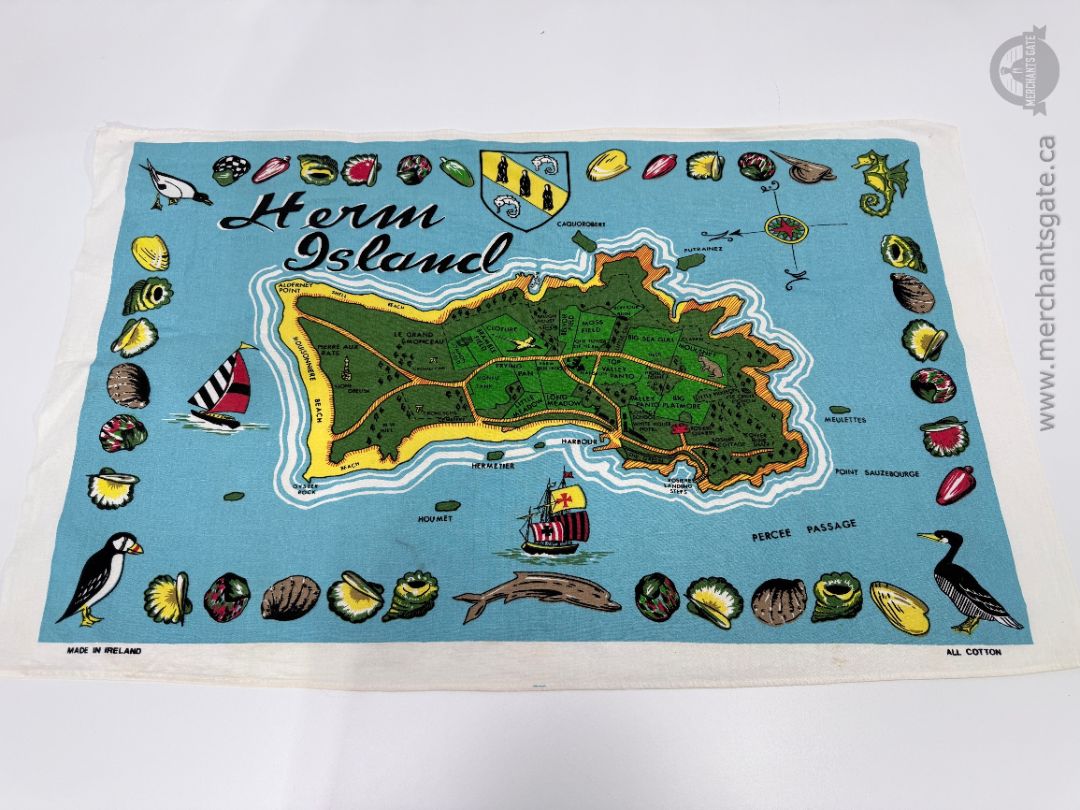 Vintage Herm Island Souvenir Tea Towel Map All Cotton Made in Ireland