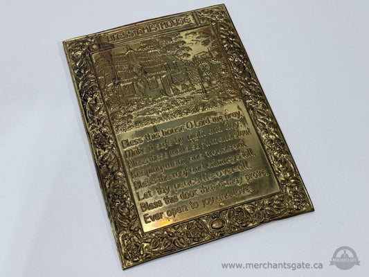 Vintage Brass Bless This House Wall Plaque Cottage Prayer Decor