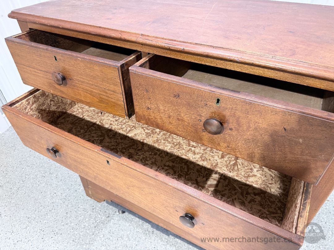 Antique Solid Wood 5 Drawer Dresser Chest – Primitive Farmhouse Style