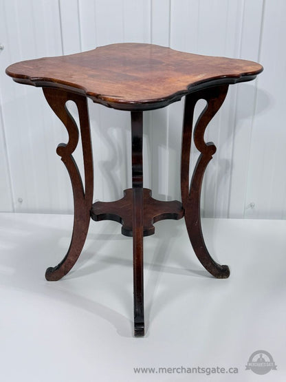 Antique Accent Side Table Carved Wood Scalloped Top