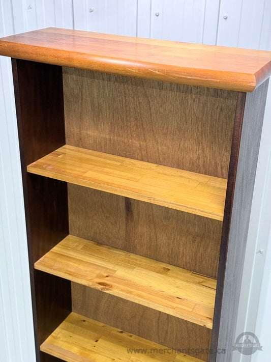 Tall Solid Wood Narrow Vintage Bookcase – 5 Shelf Display Cabinet