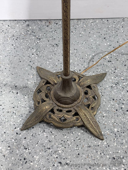 Vintage 1940s Brass Torchiere Floor Lamp with Glass Shade – 72" Tall