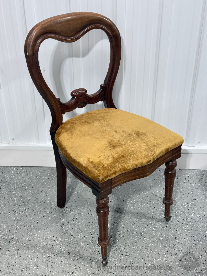 Antique Victorian Walnut Side Chair with Upholstered Seat