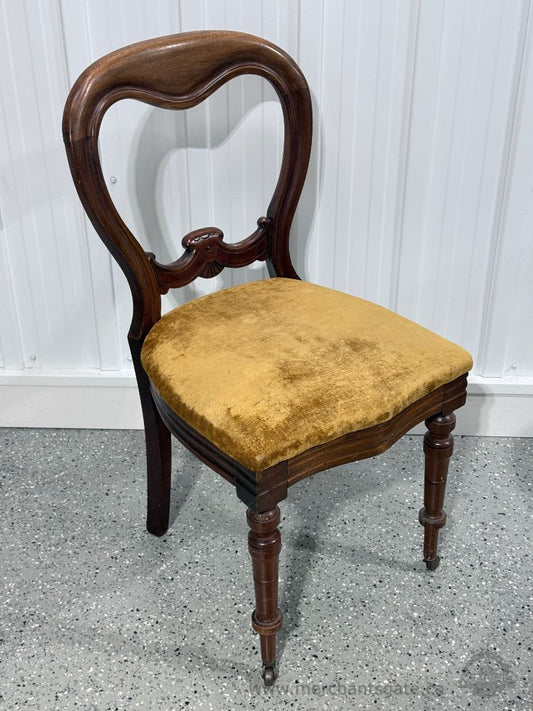 Antique Victorian Walnut Side Chair with Upholstered Seat